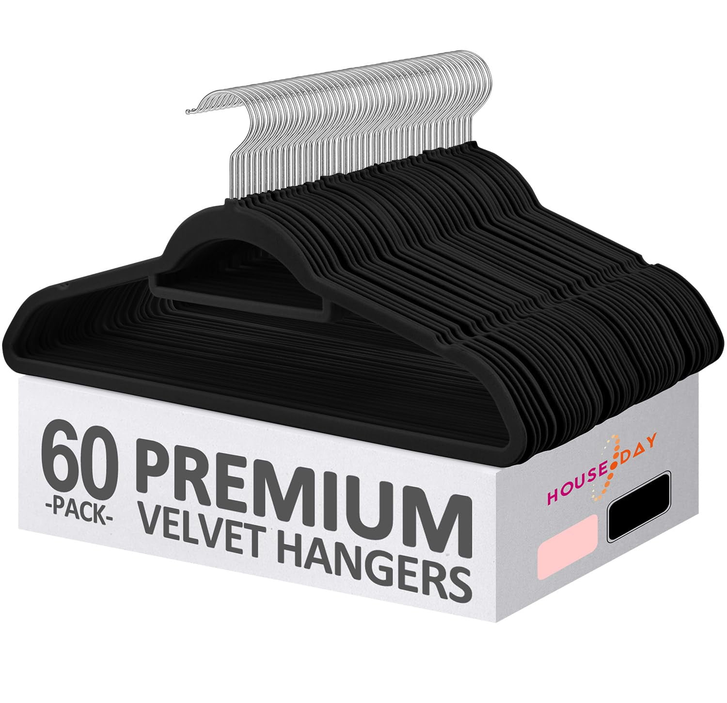 HOUSE DAY Velvet Hangers EC36 with Tie Bar 60 Pack Black, Clothes