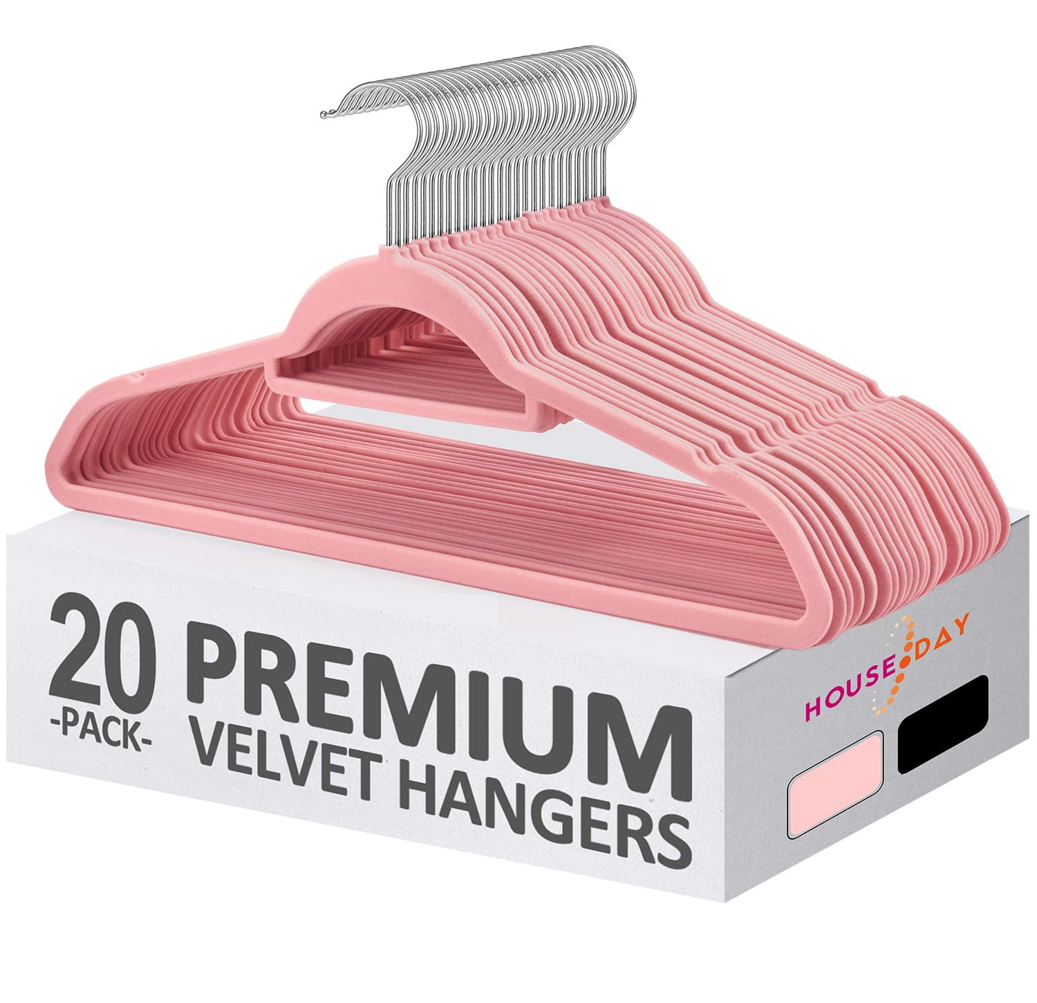 HOUSE DAY Velvet Hangers with Tie Bar 20 Pack Pink, Clothes Hangers Non