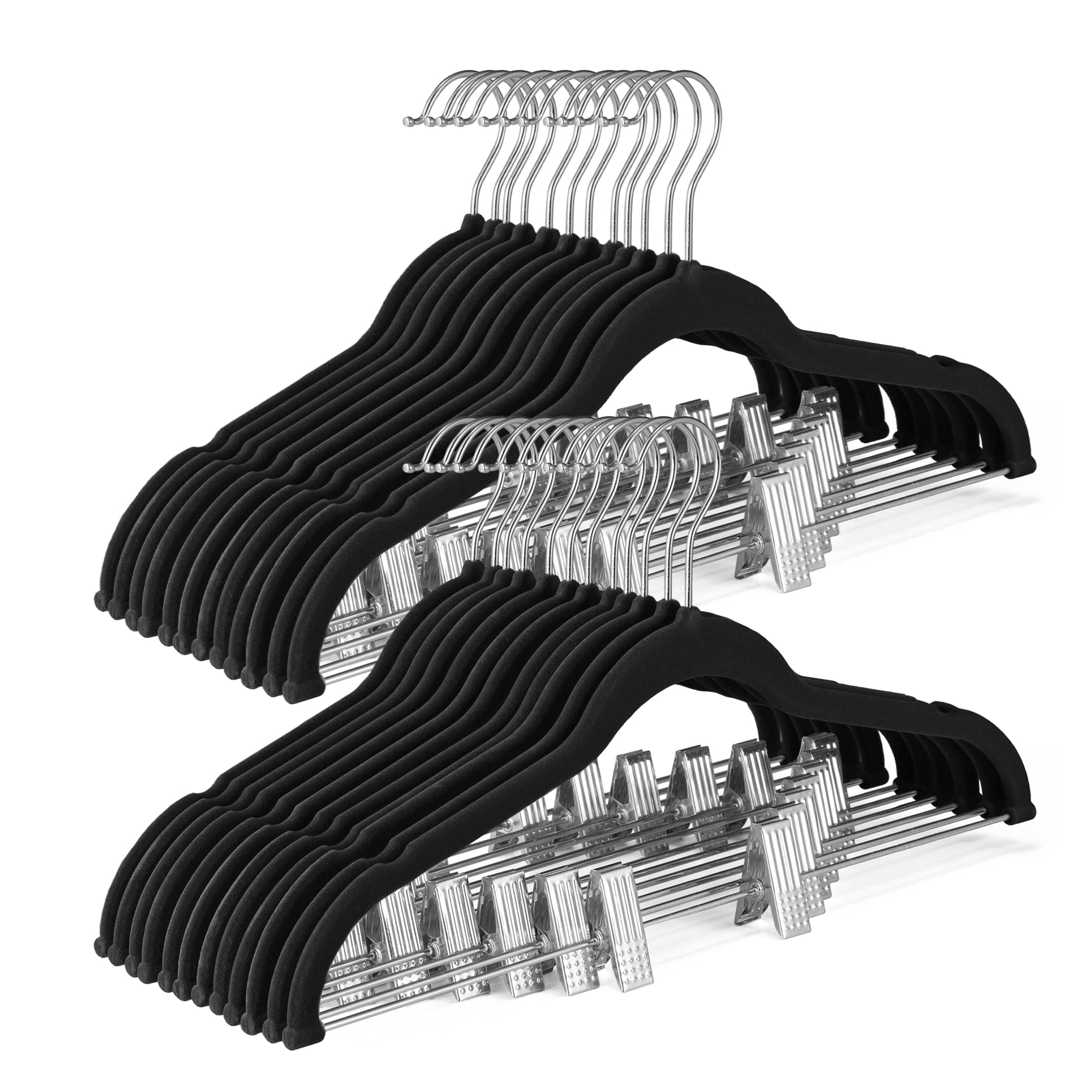 Cozymood Skirt Pants Hangers 17 Inch 24 Pack with Adjustable Clips Non Slip Velvet Hangers for Skirts Coats Dresses Black