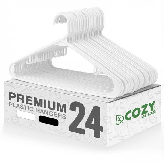 Cozymood White Plastic Tubular Hangers - 24-Pack 16.5 Inches, Lightweight, Heavy-Duty, Slim & Space-Saving for Laundry and Everyday Use, Adult Clothing.