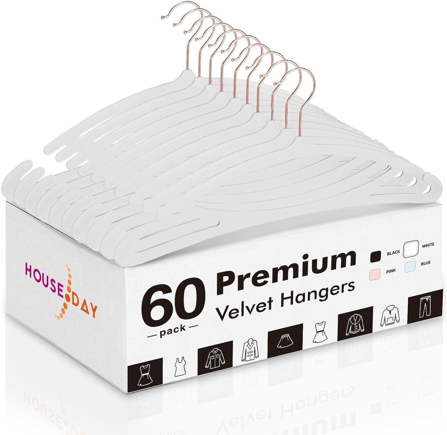 HOUSE DAY White Velvet Hangers 60 Pack, Luxury Felt Hangers Non Slip Clothes Hangers, No