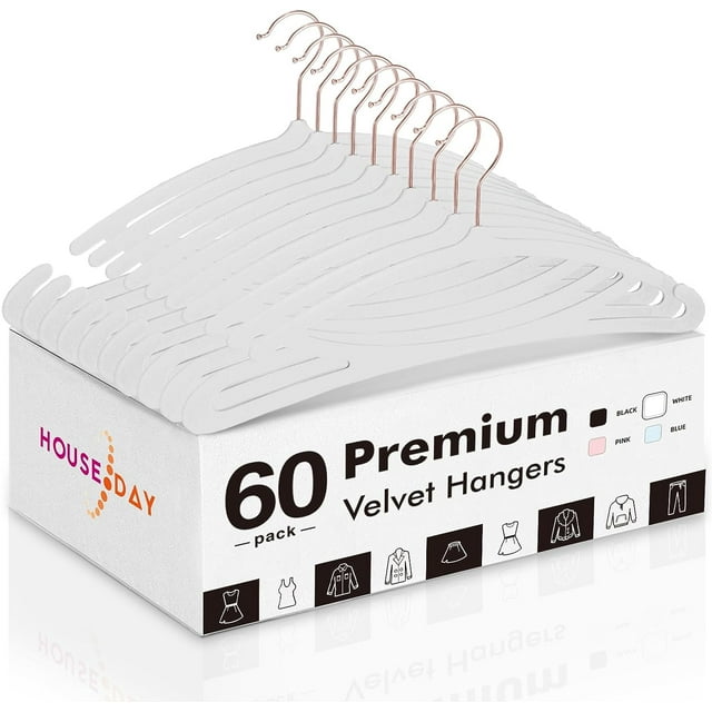 HOUSE DAY White Velvet Hangers 60 Pack, Luxury Felt Hangers Non Slip