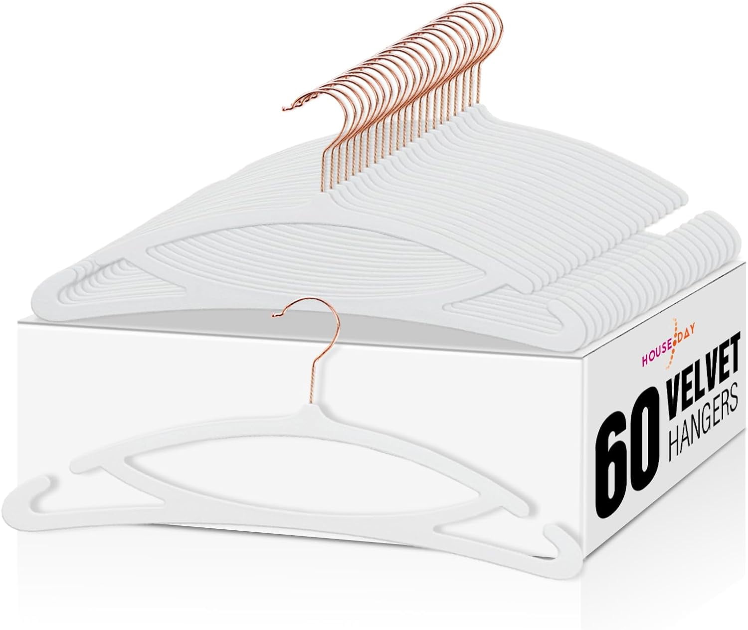 HOUSE DAY White Velvet Hangers 60 Pack, Luxury Felt Hangers Non Slip Clothes Hangers, No Shoulder Bump Focked Hanger