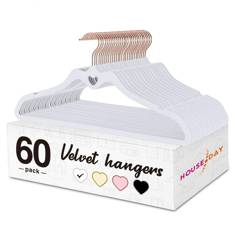 HOUSE DAY 60 Pack Non Slip Thin Velvet Hangers White Flocked Adult Hangers Space Saving Heavy Duty for Closet Walmart