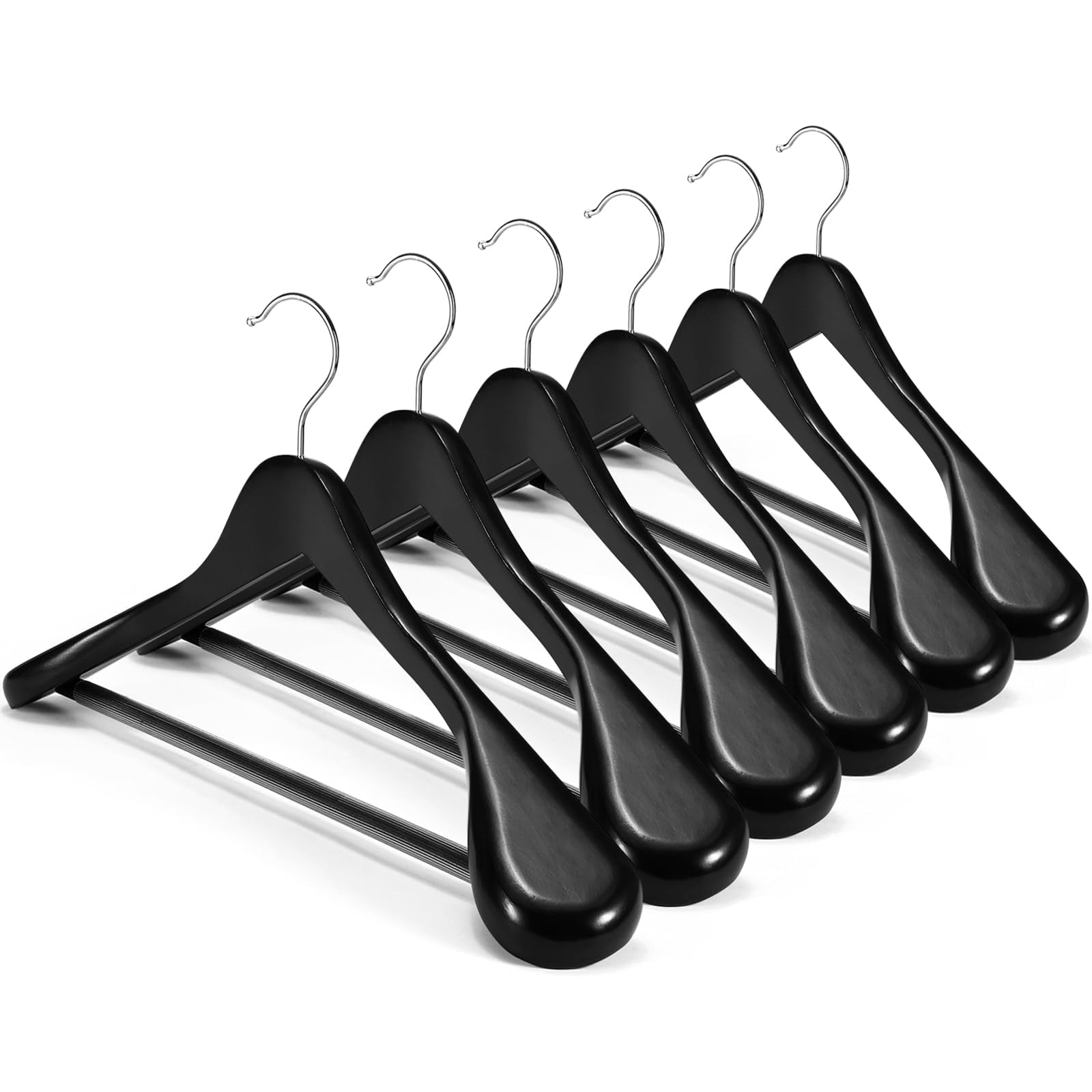 Wide Wood Clothes Hangers, Wooden Hangers for Clothes, Suit Hangers for Men, 6 Pack, Black