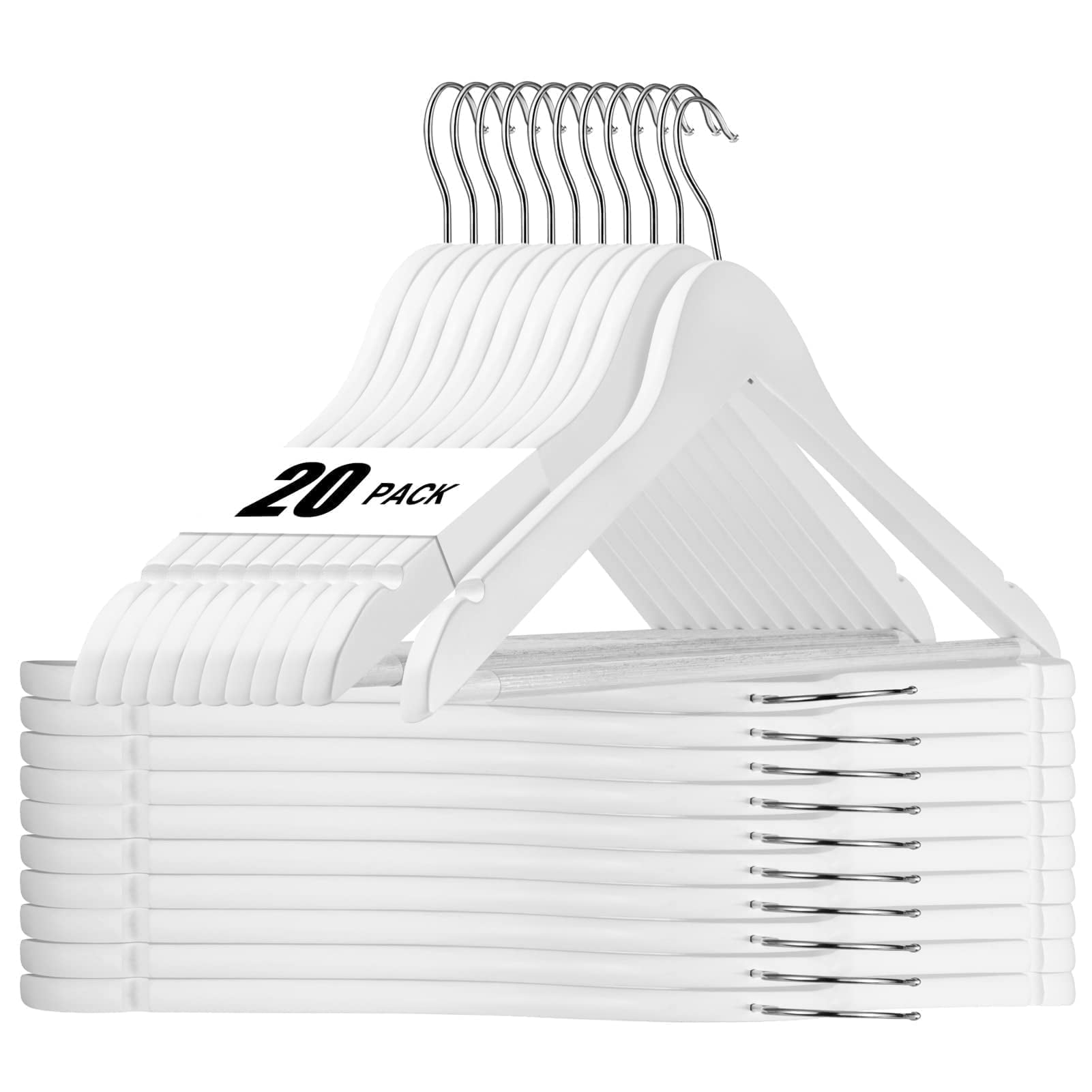 Cozymood Wood Hangers, Clothes Hangers, Wooden Hanger, Coat Hanger, 20 Pack, White