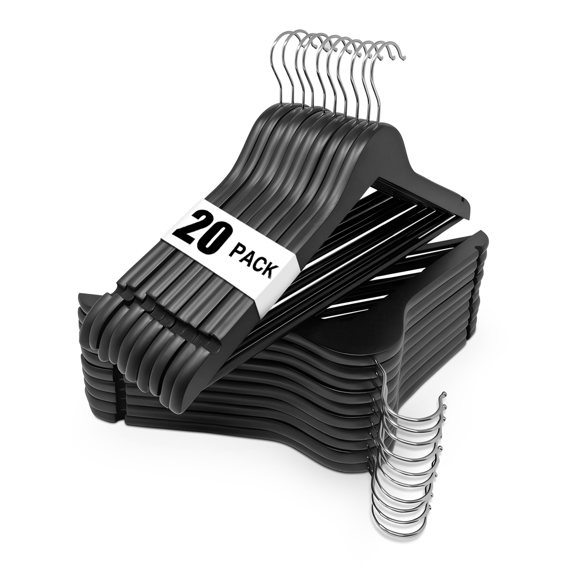 cozymood Wood Hangers, Clothes Hangers, Wooden Hanger, Premium Coat Hanger, 20 Pack, Black