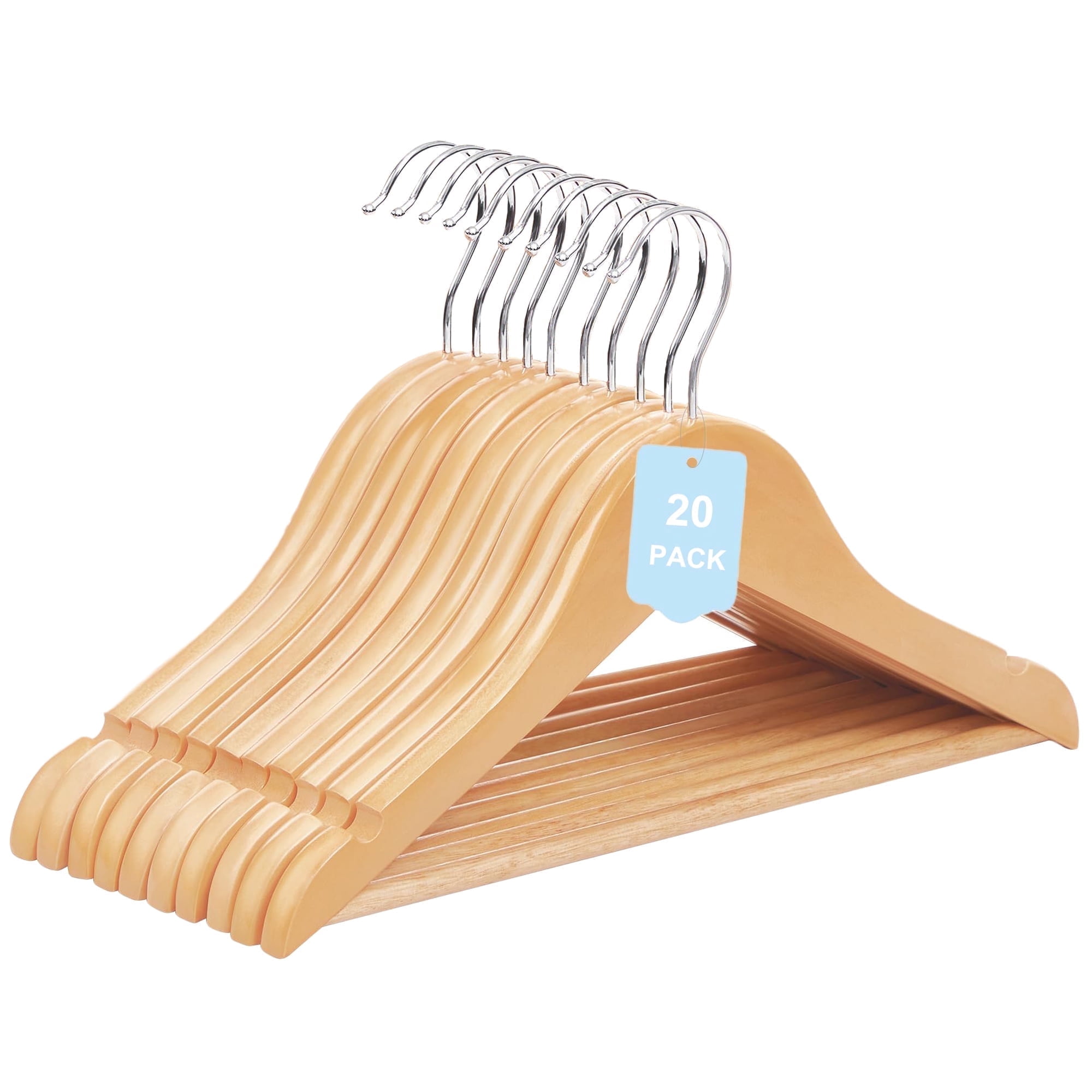 Cozymood Wooden Childrens Hangers Kids Hangers 20 Pack, Wood Baby Hangers, 360° Swivel Hook Non Slip Coat Hanger, Natural