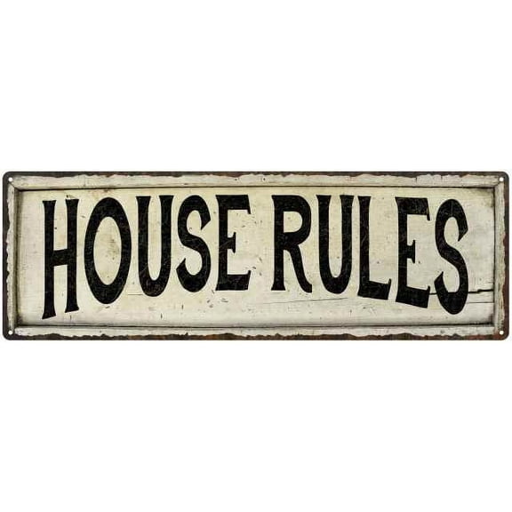 HOUSE RULES Farmhouse Style Wood Look Sign Gift 8x24 Metal Decor 108240028203