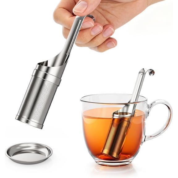 HOUSE AGAIN Tea Infuser for Loose Leaf Tea, 2-in-1 Tea Scoop & Rotating Opening 304 Stainless Steel Extra Fine Mesh Tea Strainer, Easy Fill Reusable Single Cup Tea Steeper