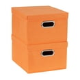 thumbnail image 1 of Household Essentials Storage Bins with Lids and Chromed Grommet Handles, Set of 2, Textured Linen Look, Orange, 1 of 6