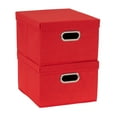 thumbnail image 1 of Household Essentials Storage Bins with Lids and Chromed Grommet Handles, Set of 2, Textured Linen Look, Red, 1 of 6