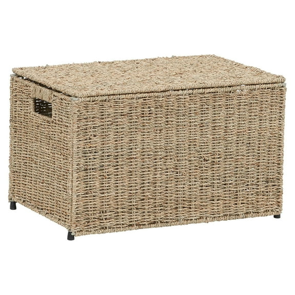 Household Essentials Wicker Chest, Decorative Seagrass Storage Chest for Home Organization