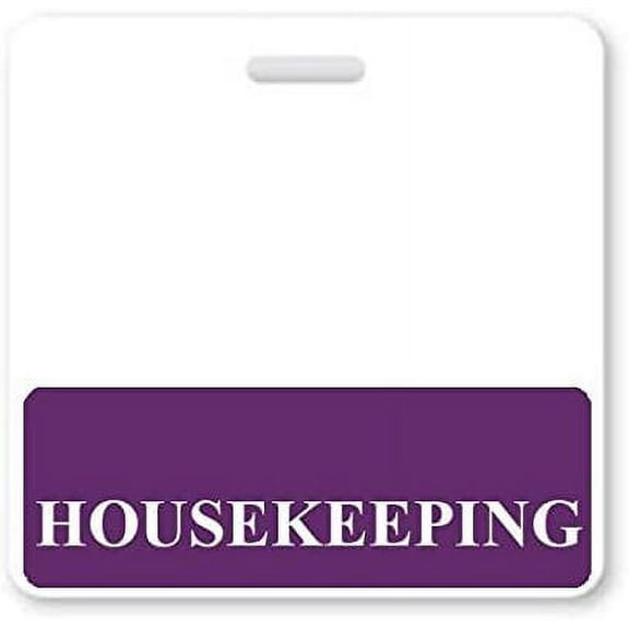 HOUSEKEEPING Badge Buddy - Heavy Duty Horizontal Badge Buddies for Housekeepers - Spill Proof & Tear Resistant Cards - 2 Sided Quick Role ID Backers - Specialist ID (Purple)