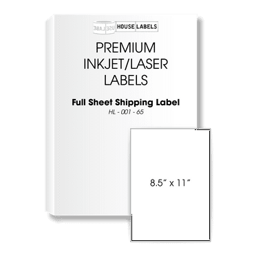HOUSELABELS 1-up (Full Sheet) Multipurpose Labels (8-1/2" x 11") For Laser and Inkjet Printers, 25 Sheets