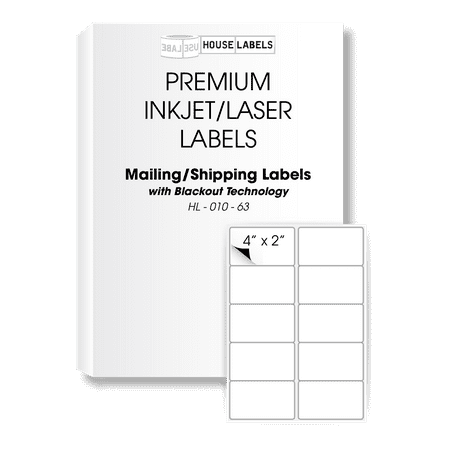 HOUSELABELS 10-up Shipping Labels (2" x 4") with BLACKOUT Technology (covers text behind label) For Laser and Inkjet Printers, 25 Sheets