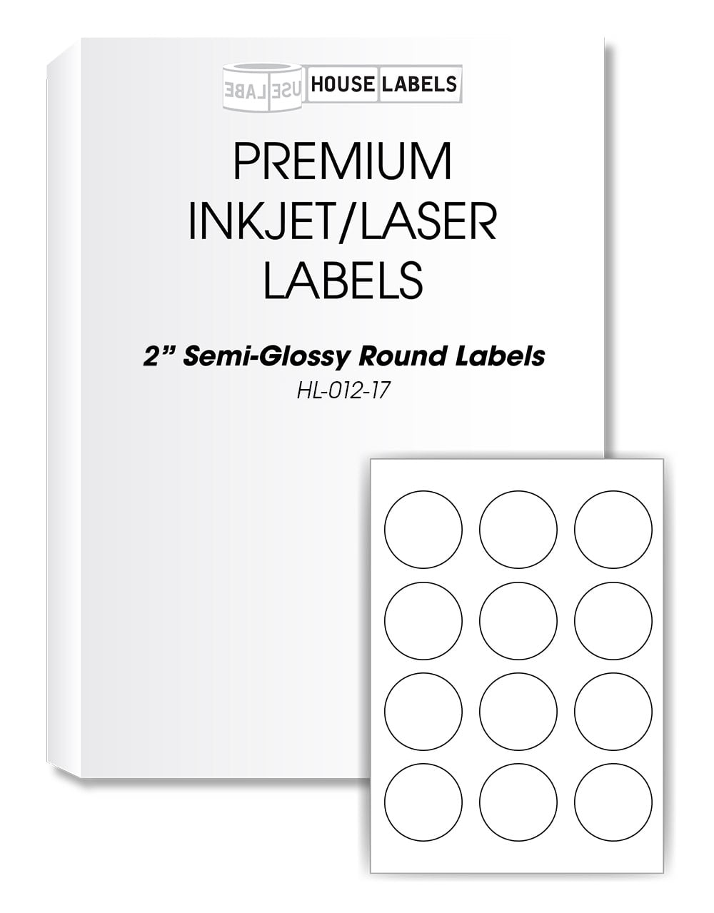 HOUSELABELS 12-up GLOSSY Round (2" Diameter) Labels for Laser and Inkjet Printers, 300 Sheets