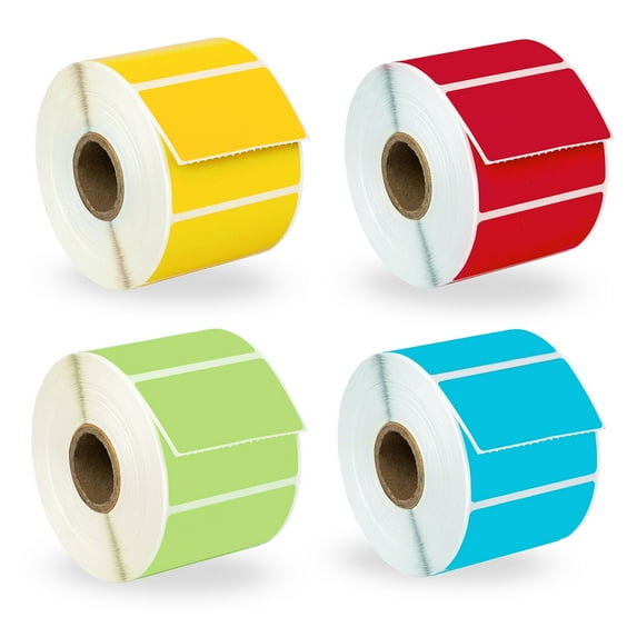 HOUSELABELS 2.25" x 1.25" Red, Blue, Yellow, Green Address Labels on 1" Core Compatible With Zebra and Rollo Printers, 16 Rolls / 1,000 Labels per Roll