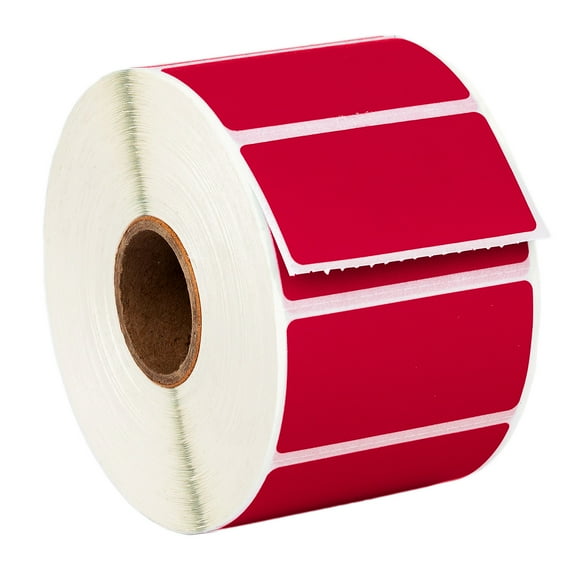 HOUSELABELS 2" x 1" Red Barcode Labels on 1" Core Compatible With Zebra and Rollo Printers, 9 Rolls / 1,300 Labels per Roll