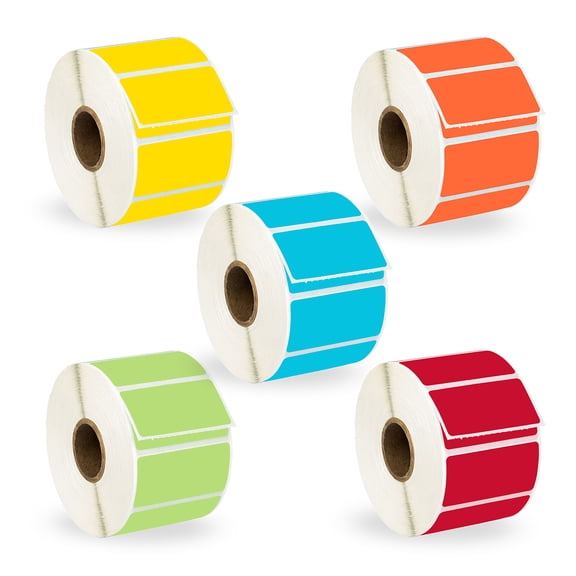 HOUSELABELS 2" x 1" Red, Blue, Yellow, Green, Orange Barcode Labels on 1" Core Compatible With Zebra and Rollo Printers, 60 Rolls / 1,300 Labels per Roll