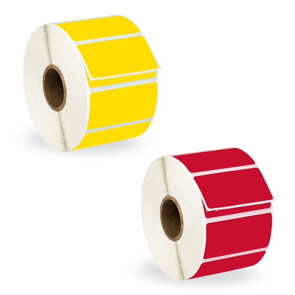 HOUSELABELS 2" x 1" Red, Yellow Barcode Labels on 1" Core Compatible With Zebra and Rollo Printers, 34 Rolls / 1,300 Labels per Roll