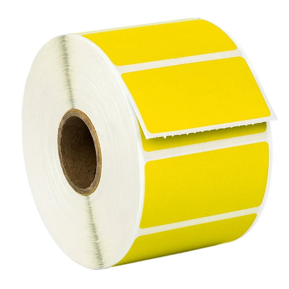HOUSELABELS 2" x 1" Yellow Barcode Labels on 1" Core Compatible With Zebra and Rollo Printers, 9 Rolls / 1,300 Labels per Roll