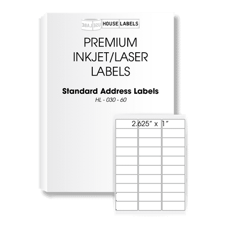 HOUSELABELS 30-up Address Labels (1" x 2-5/8") For Laser and Inkjet Printers, 25 Sheets