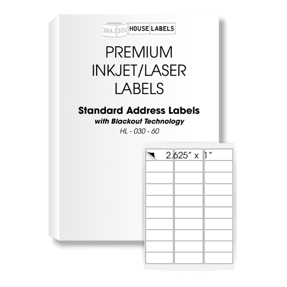 HOUSELABELS 30-up Address Labels (1" x 2-5/8") with BLACKOUT Technology (covers text behind label) For Laser and Inkjet Printers, 100 Sheets