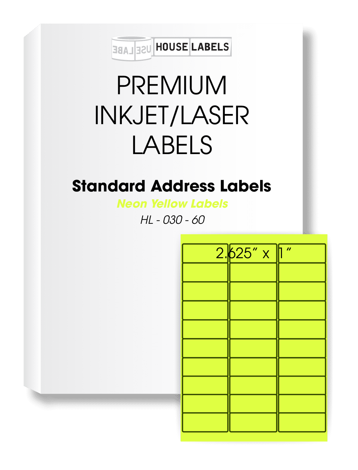 HOUSELABELS 30-up YELLOW Address Labels (1" x 2-5/8") For Laser and Inkjet Printers, 700 Sheets