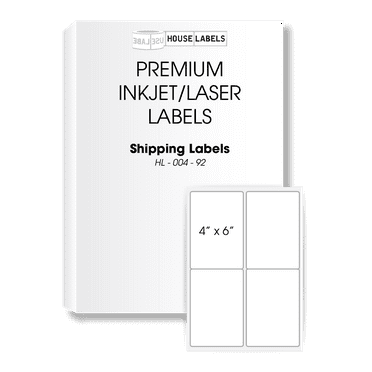 HOUSELABELS 4-up Multipurpose Labels (4" x 6") on Large Format Sheet 8.5 "x 14" For Laser and Inkjet Printers, 25 Sheets