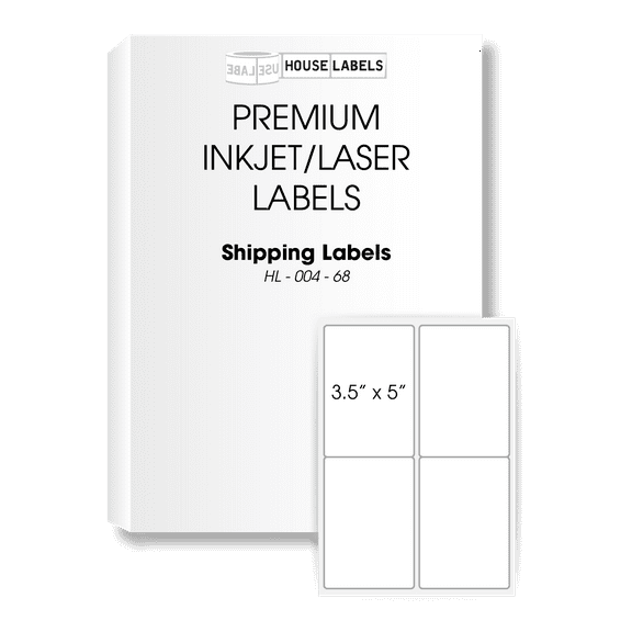 HOUSELABELS 4-up Shipping Labels (3-1/2" x 5") For Laser and Inkjet Printers, 25 Sheets