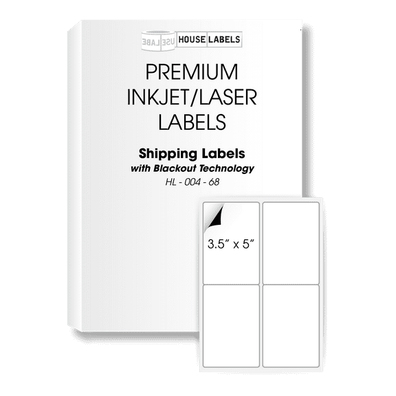 HOUSELABELS 4-up Shipping Labels (3-1/2" x 5") with BLACKOUT Technology (covers text behind label) For Laser and Inkjet Printers, 300 Sheets