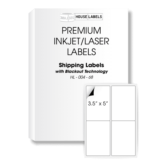 HOUSELABELS 4-up Shipping Labels (3-1/2" x 5") with BLACKOUT Technology (covers text behind label) For Laser and Inkjet Printers, 700 Sheets