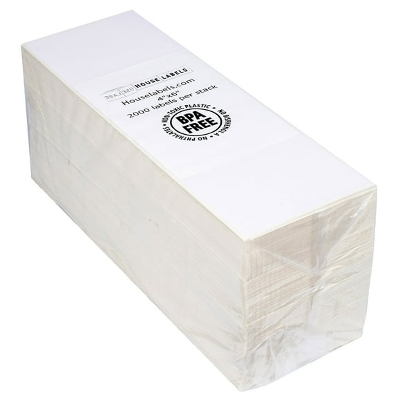 HOUSELABELS 4" x 6" Fanfold Shipping Labels Compatible With Zebra and Rollo Printers, 4 Stacks / 2,000 Labels per Stack