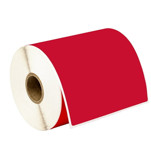 HOUSELABELS 4" x 6" Red Shipping Labels on 1" Core Compatible With Zebra and Rollo Printers, 6 Rolls / 250 Labels per Roll