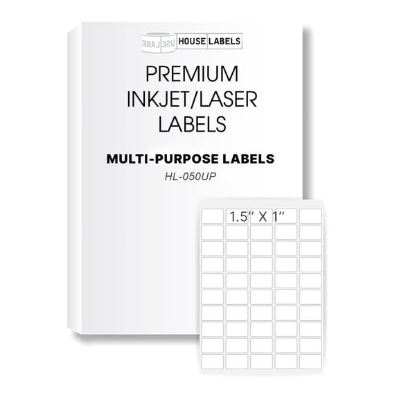 HOUSELABELS 50-up Multipurpose Labels (1-1/2" x 1") For Laser and Inkjet Printers, 200 Sheets