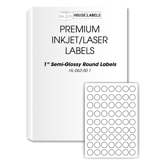 HOUSELABELS 63-up GLOSSY Round (1" Diameter) for Laser and Inkjet Printers, 200 Sheets