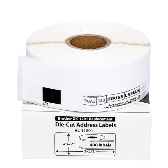 HOUSELABELS Compatible with DK-1201 Replacement Roll for Brother QL Label Printers; 400 Removable Adhesive Address Labels; 1-1/7" x 3-1/2" (29mm*90mm) - 1 Roll
