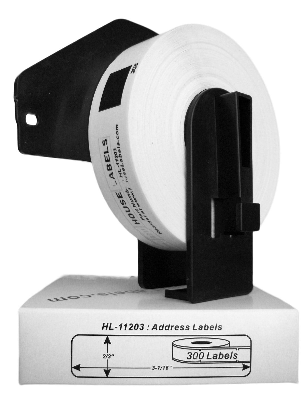 HOUSELABELS Compatible with DK-1203 Replacement Roll for Brother QL Label Printers; 300 Address Labels; 2/3" x 3-7/16" (17mm*87mm) with 1 REUSABLE CARTRIDGE - 16 Rolls
