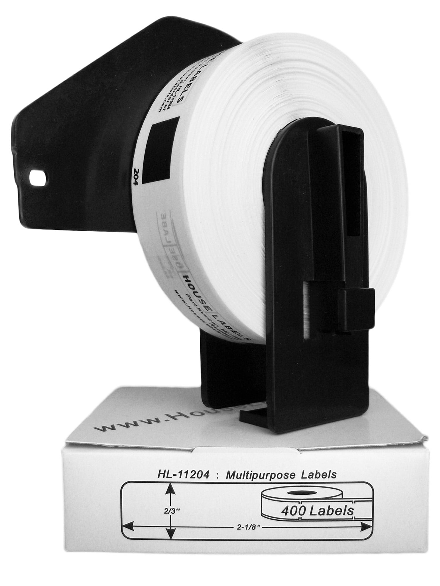 HOUSELABELS Compatible with DK-1204 Replacement Roll for Brother QL Label Printers; 400 Multipurpose Labels; 2/3" x 2-1/8" (17mm*54mm) with 1 REUSABLE CARTRIDGE - 12 Rolls