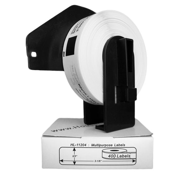 HOUSELABELS Compatible with DK-1204 Replacement Roll for Brother QL Label Printers; 400 Multipurpose Labels; 2/3" x 2-1/8" (17mm*54mm) with 1 REUSABLE CARTRIDGE - 12 Rolls