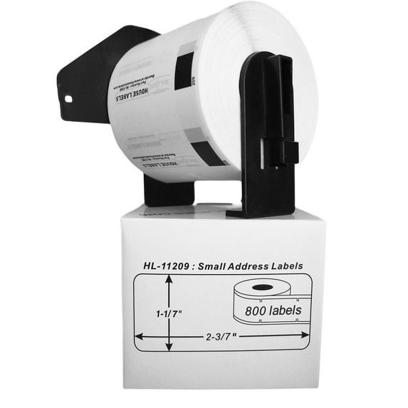 HOUSELABELS Compatible with DK-1209 Replacement Roll for Brother QL Label Printers; 800 Address Labels; 1-1/7" x 2-3/7" (29mm*62mm) with 1 REUSABLE CARTRIDGE - 1 Roll