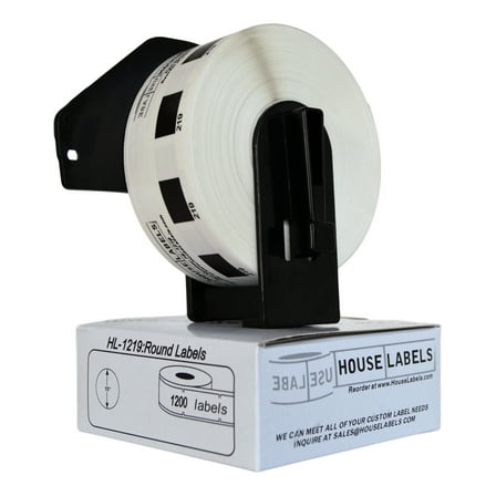 HOUSELABELS Compatible with DK-1219 Replacement Roll for Brother QL Label Printers; 1,200 Round Labels; 1/2" (12mm) Diameter with 1 REUSABLE CARTRIDGE - 1 Roll