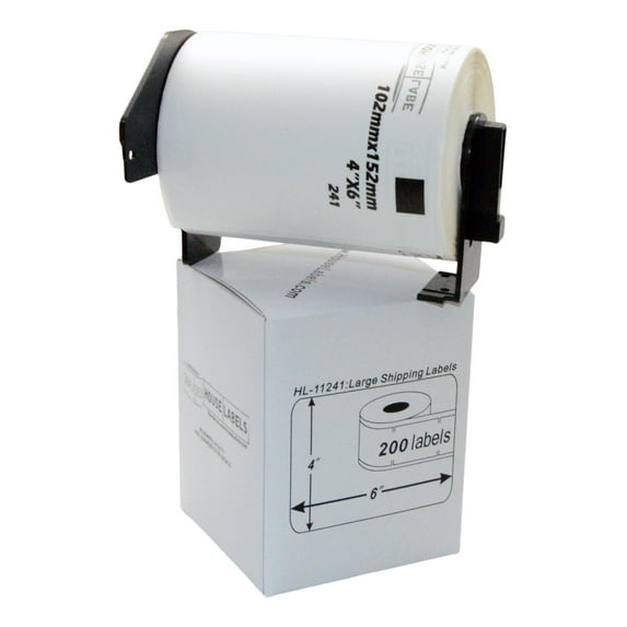 HOUSELABELS Compatible with DK-1241 Replacement Roll for Brother QL Label Printers; 200 Multipurpose Labels; 4" x 6" (151mm*102mm) with 1 Reusable Cartridge - 6 Rolls