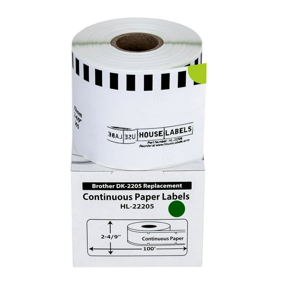 HOUSELABELS Compatible with DK-2205 Replacement Roll for Brother QL Label Printers; GREEN Continuous Length Labels; 2-4/9" x 100 feet (62mm*30.48m) - 50 Rolls