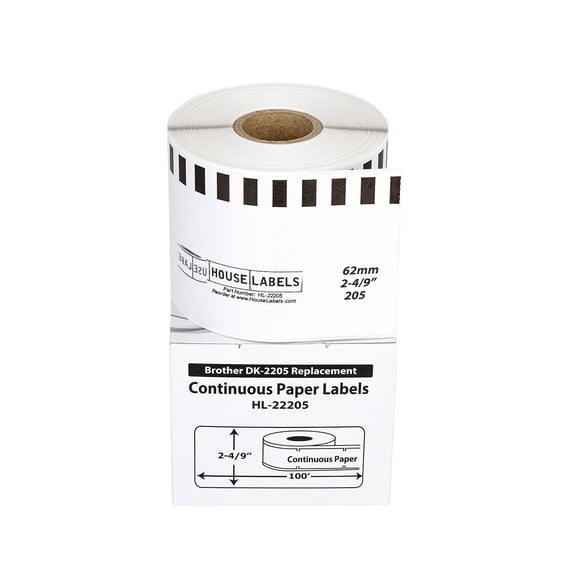 HOUSELABELS Compatible with DK-2205 Replacement Roll for Brother QL Label Printers; LAVENDER Continuous Length Labels; 2-4/9" x 100 feet (62mm*30.48m) - 6 Rolls