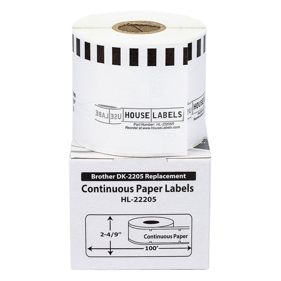 HOUSELABELS Compatible with DK-2205 Replacement Roll for Brother QL Label Printers; Removable Adhesive Continuous Length Labels; 2-4/9" x 100 feet (62mm*30.48m) - 19 Rolls