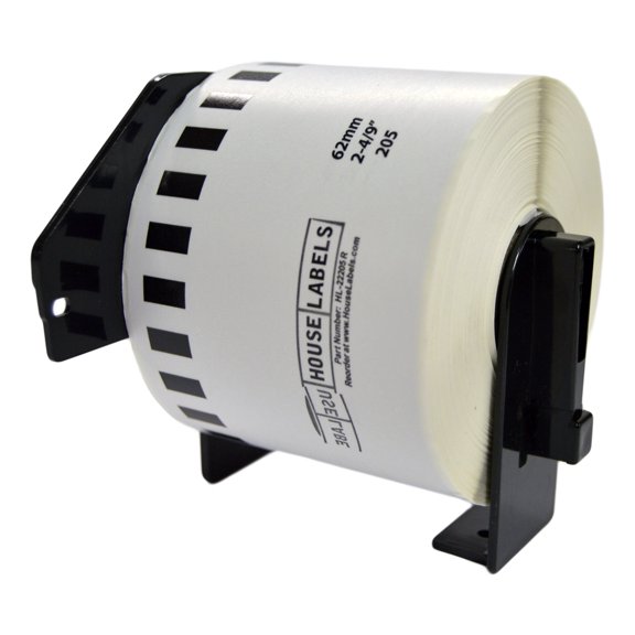 HOUSELABELS Compatible with DK-2205 Replacement Roll for Brother QL Label Printers; Removable Adhesive Continuous Length Labels; 2-4/9" x 100 feet (62mm*30.48m) with 1 REUSABLE CARTRIDGE - 50 Rolls