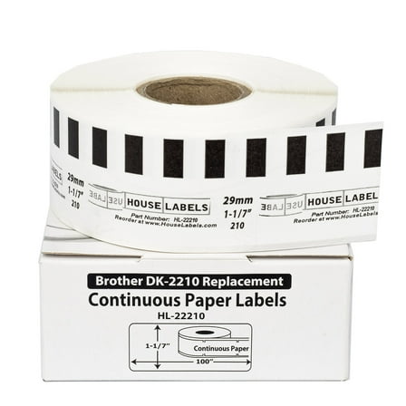 HOUSELABELS Compatible with DK-2210 Replacement Roll for Brother QL Label Printers; Continuous Length Labels; 1-1/7" x 100 feet (29mm*30.48m) - 1 Roll