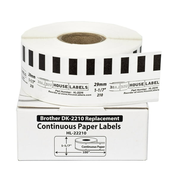 HOUSELABELS Compatible with DK-2210 Replacement Roll for Brother QL Label Printers; Continuous Length Labels; 1-1/7" x 100 feet (29mm*30.48m) - 1 Roll